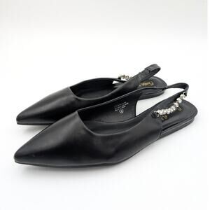 Chase & Chloe Rhinestone Slingback Flat Pointed Toe Women's Black Size US9